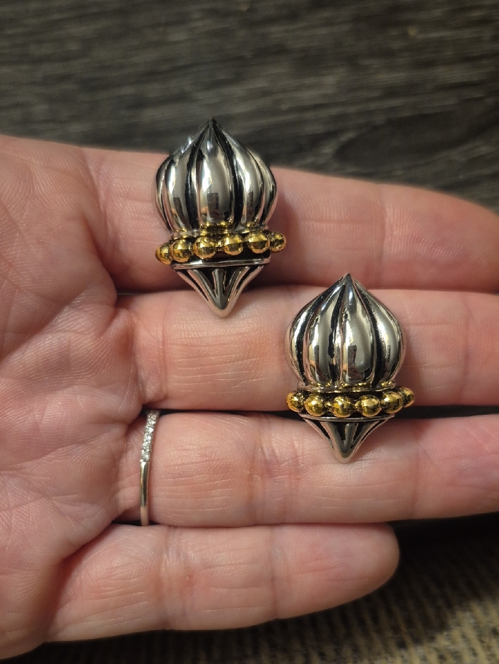 Vintage Two-Tone Silver and Gold Lamp post Dome Earrings